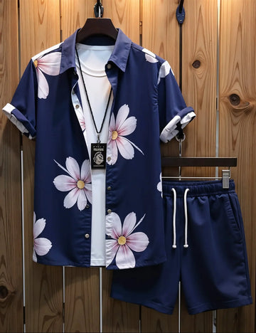 Men's Summer Floral Hawaiian Shirt & Shorts Set ? Casual Beachwear Outfit