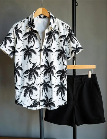 Men's Tropical Palm Tree Print Shirt & Shorts Set ? Casual Beachwear Outfit