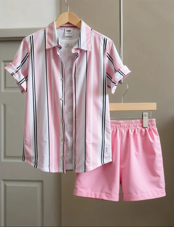 Men's Pink Striped Shirt & Shorts Set ? Stylish Summer Two-Piece Outfit