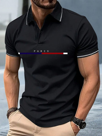 Men's color Line print Trending Polo T-shirt