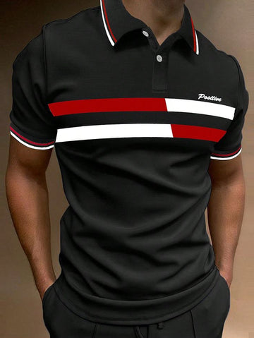 Men's Contrast Line print Trending Polo T-shirt