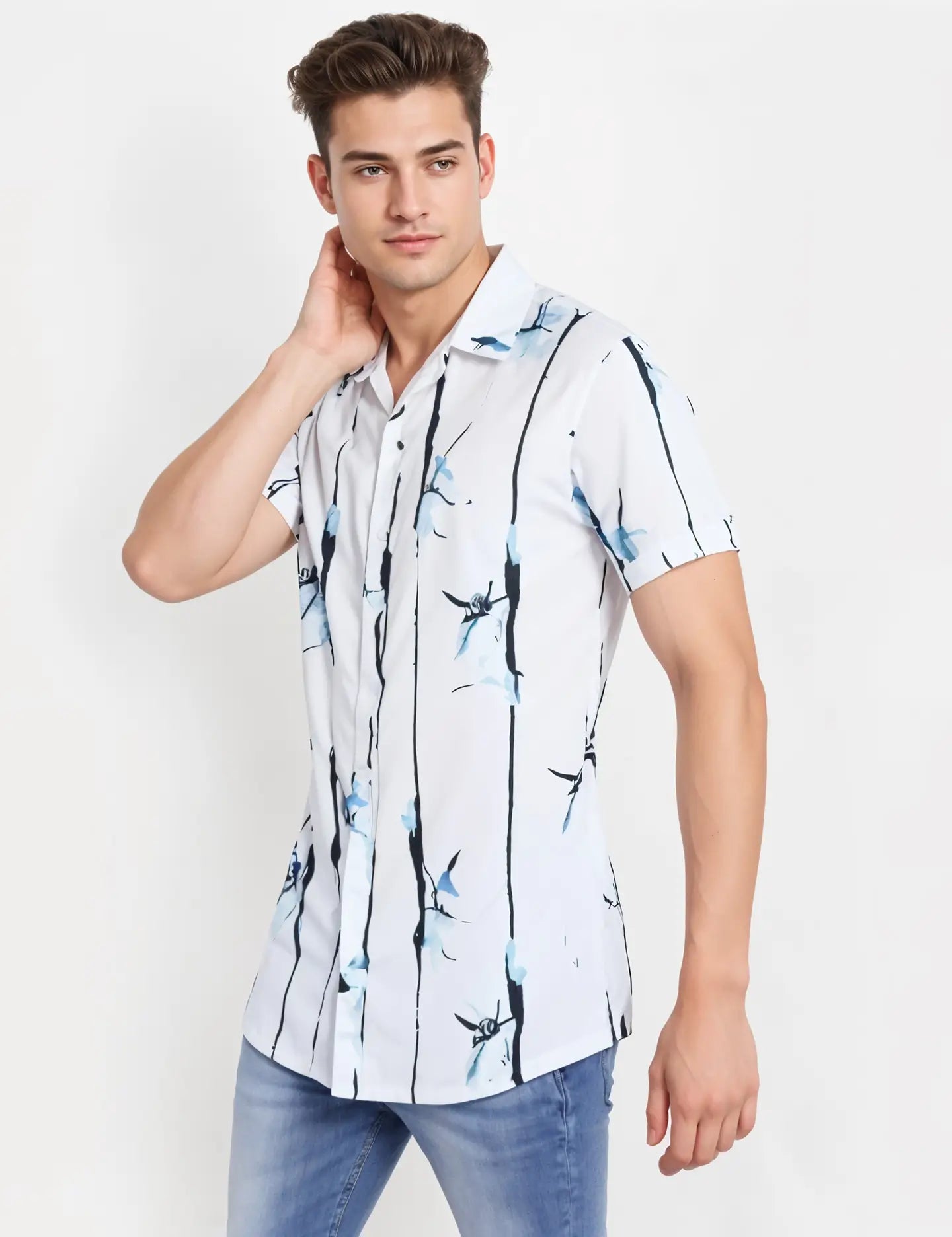 Blue Design Men's Shirt Half Sleeves Exclusive Summer Edition