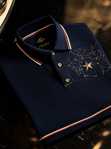Men's Business Stripe Logo Polo Short Sleeve T-Shirt