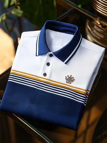 Men's Business Stripe Logo Polo Short Sleeve T-Shirt