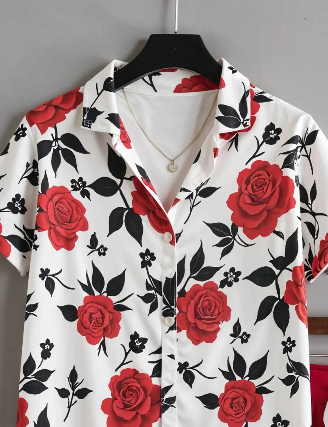 Men's Red Rose Floral Print Shirt & Shorts Set ? Casual Summer 2-Piece Outfit