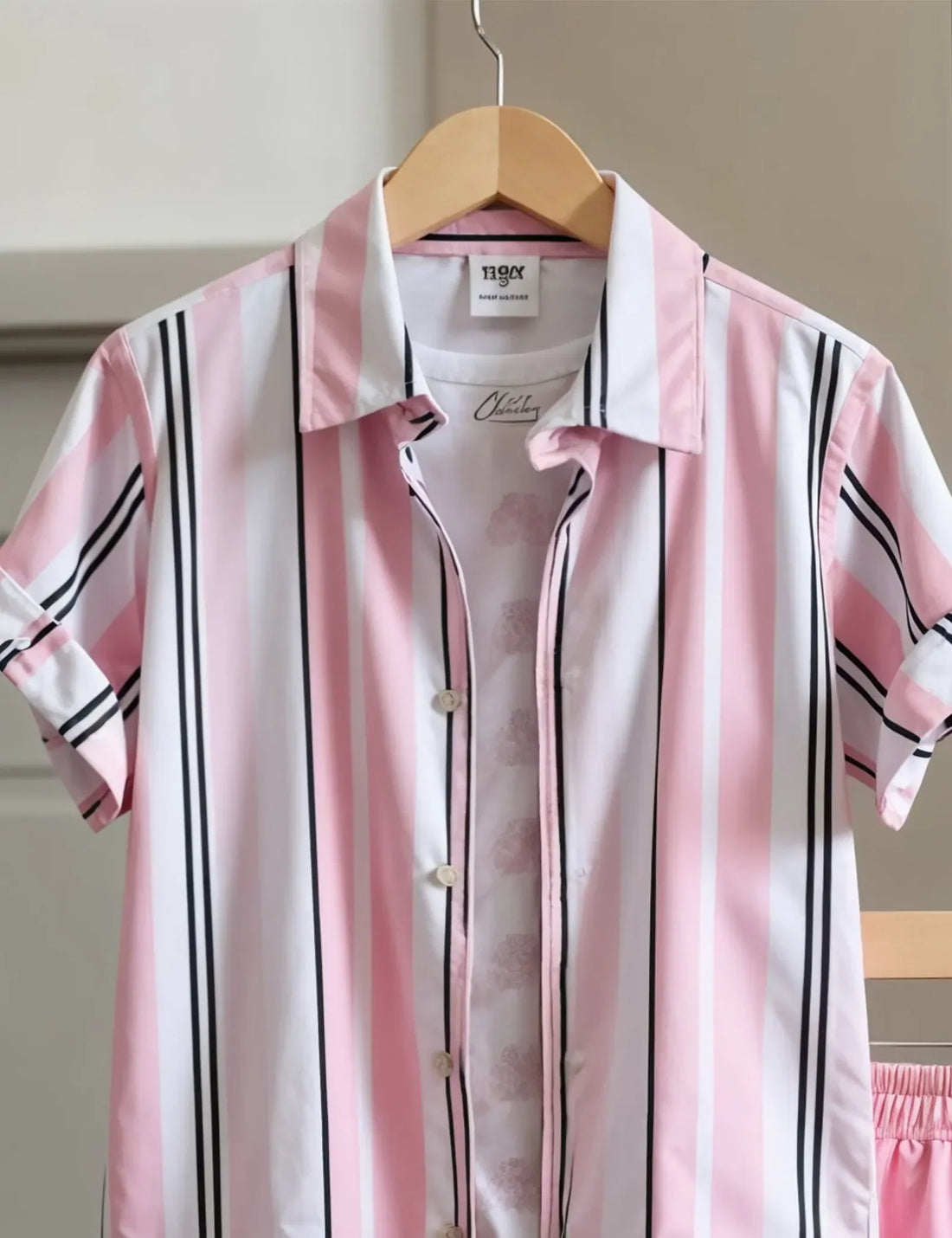 Men's Pink Striped Shirt & Shorts Set ? Stylish Summer Two-Piece Outfit