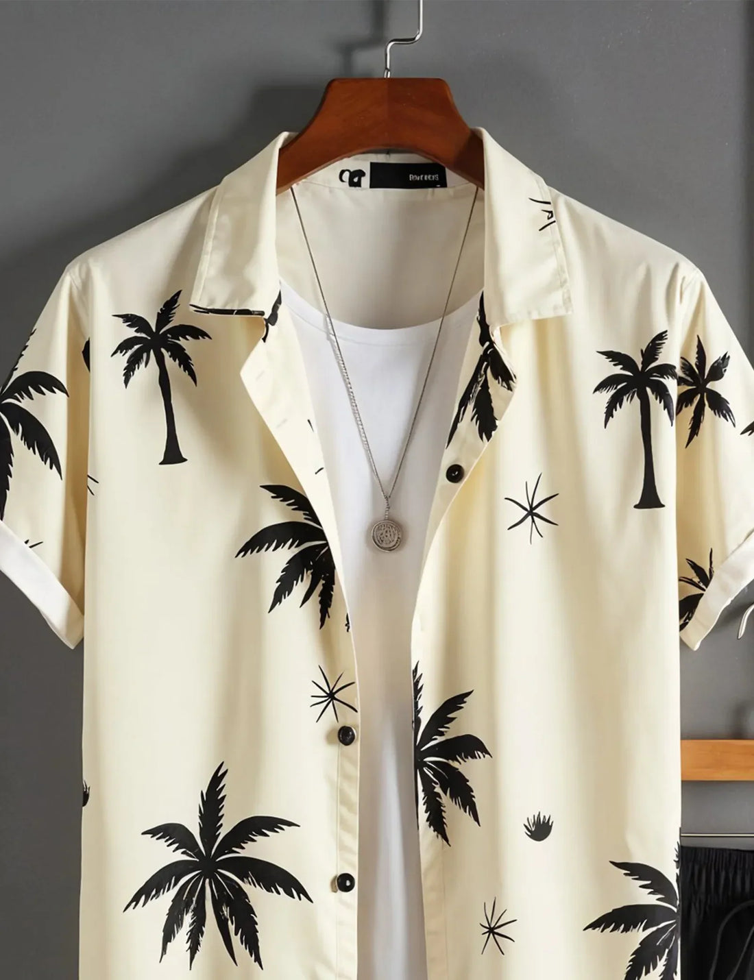 Men's Palm Tree Print Shirt & Black Shorts Set ? Tropical Summer Beach Outfit