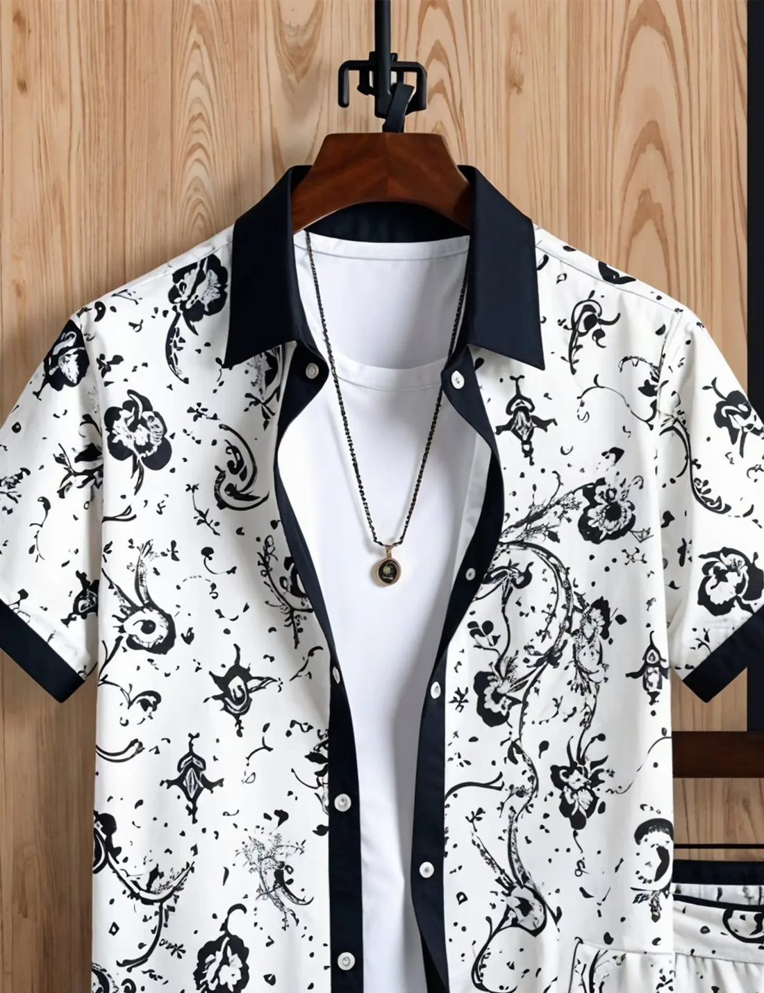 Men's Monochrome Artistic Print Shirt & Shorts Set ? Stylish Summer 2-Piece Outfit