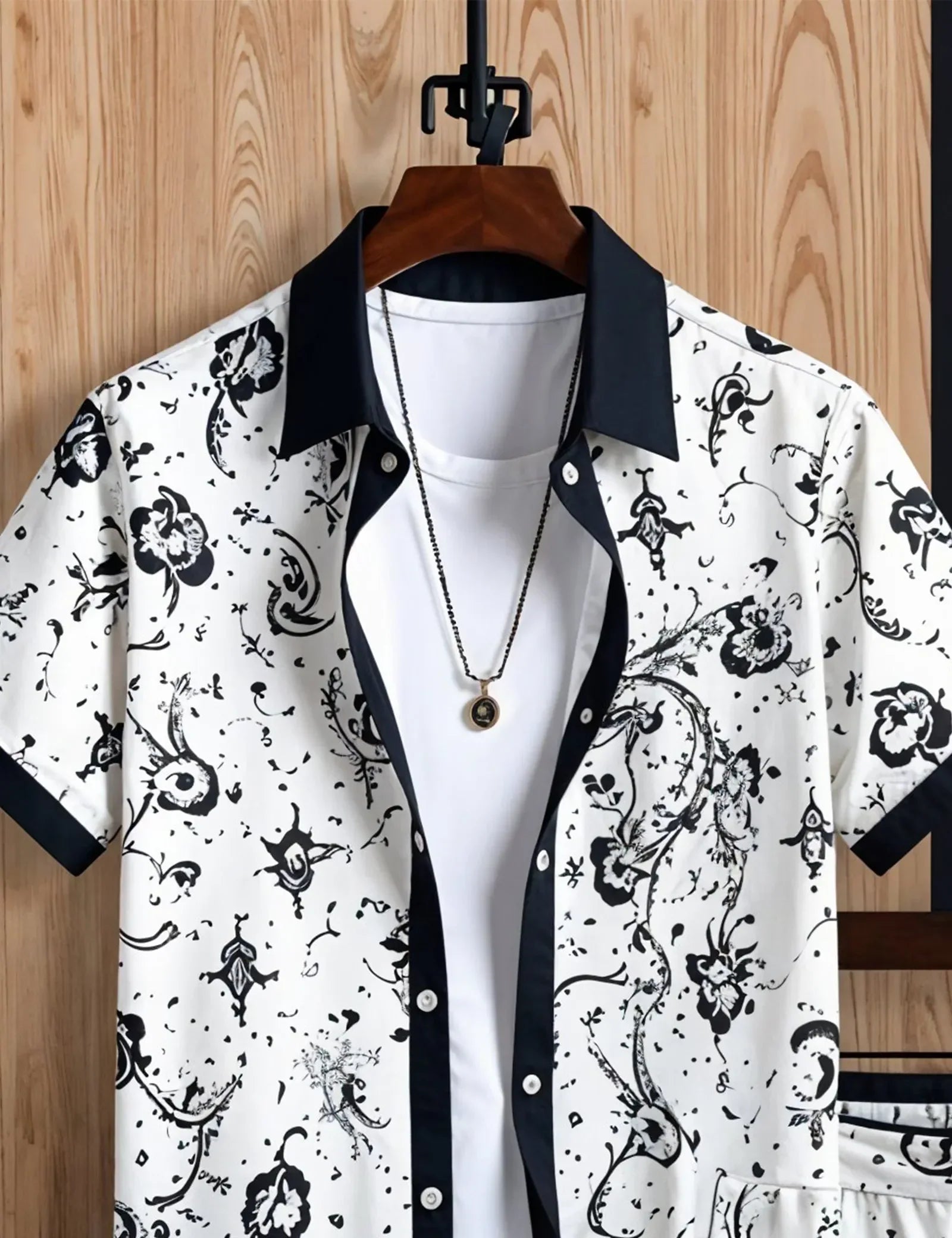 Men's Monochrome Artistic Print Shirt & Shorts Set ? Stylish Summer 2-Piece Outfit