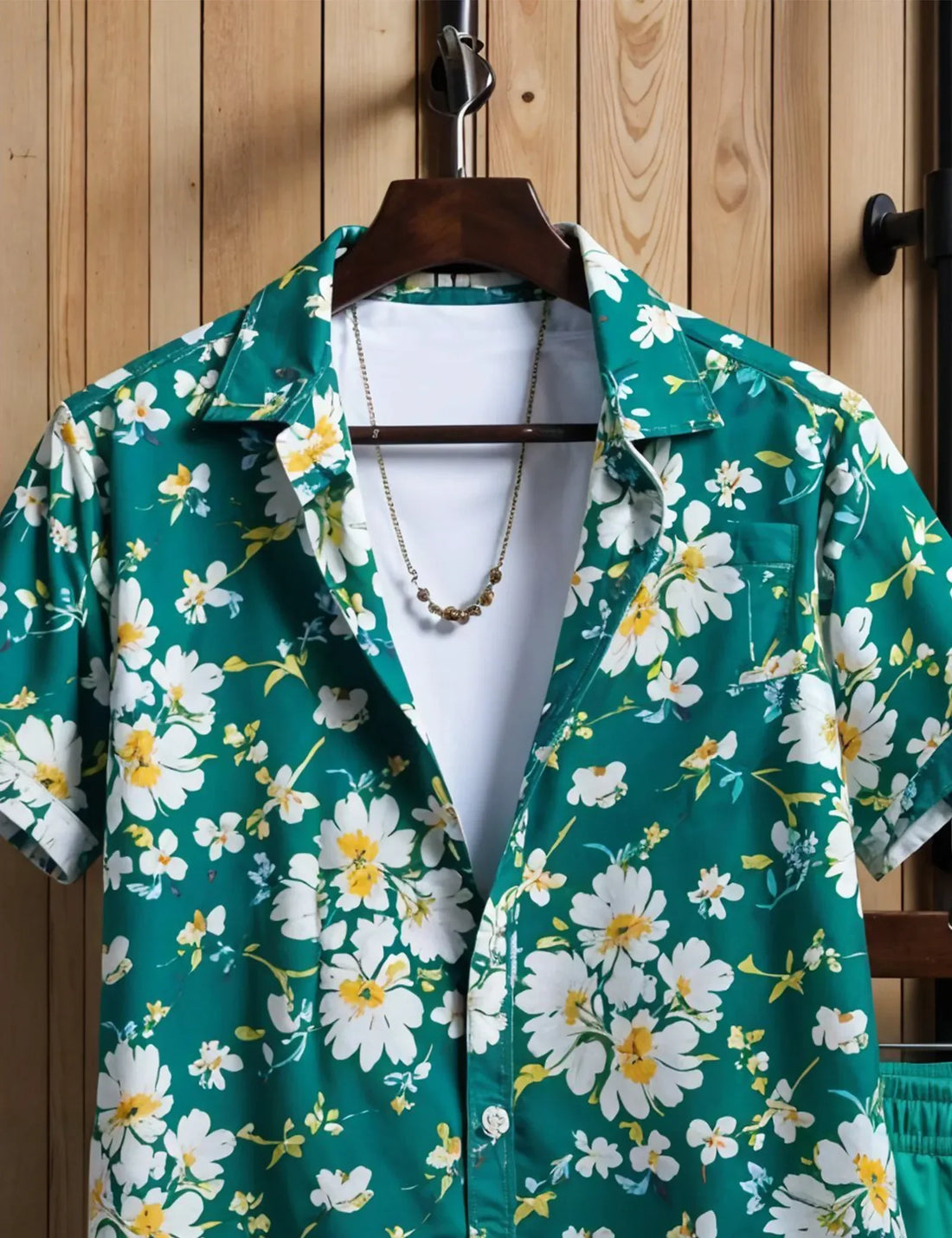 Men's Tropical Green Floral Shirt & Shorts Set ? Bold Summer Beachwear 2-Piece Outfit