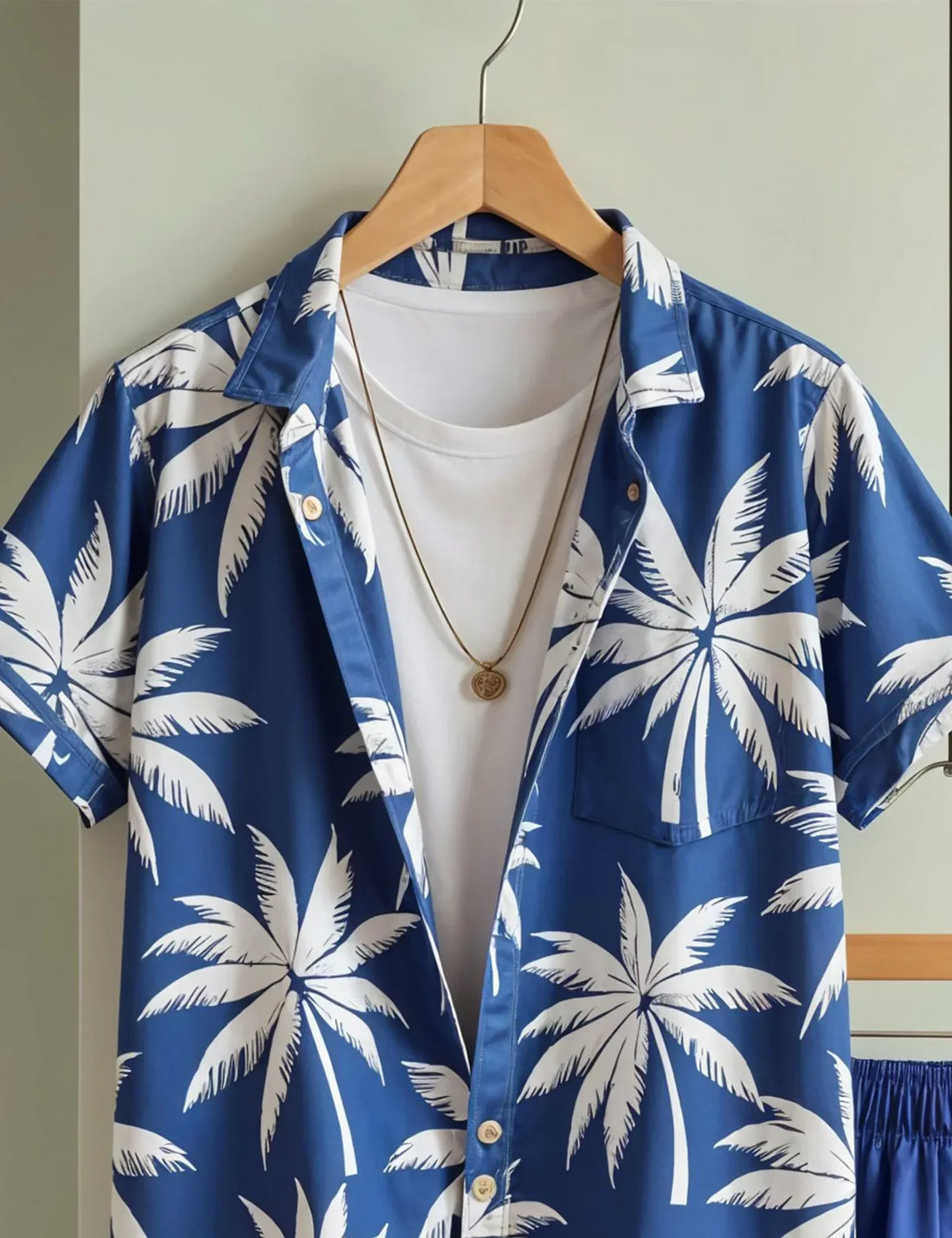 Men's Blue Palm Tree Print Shirt & Shorts Set ? Tropical Summer Beachwear