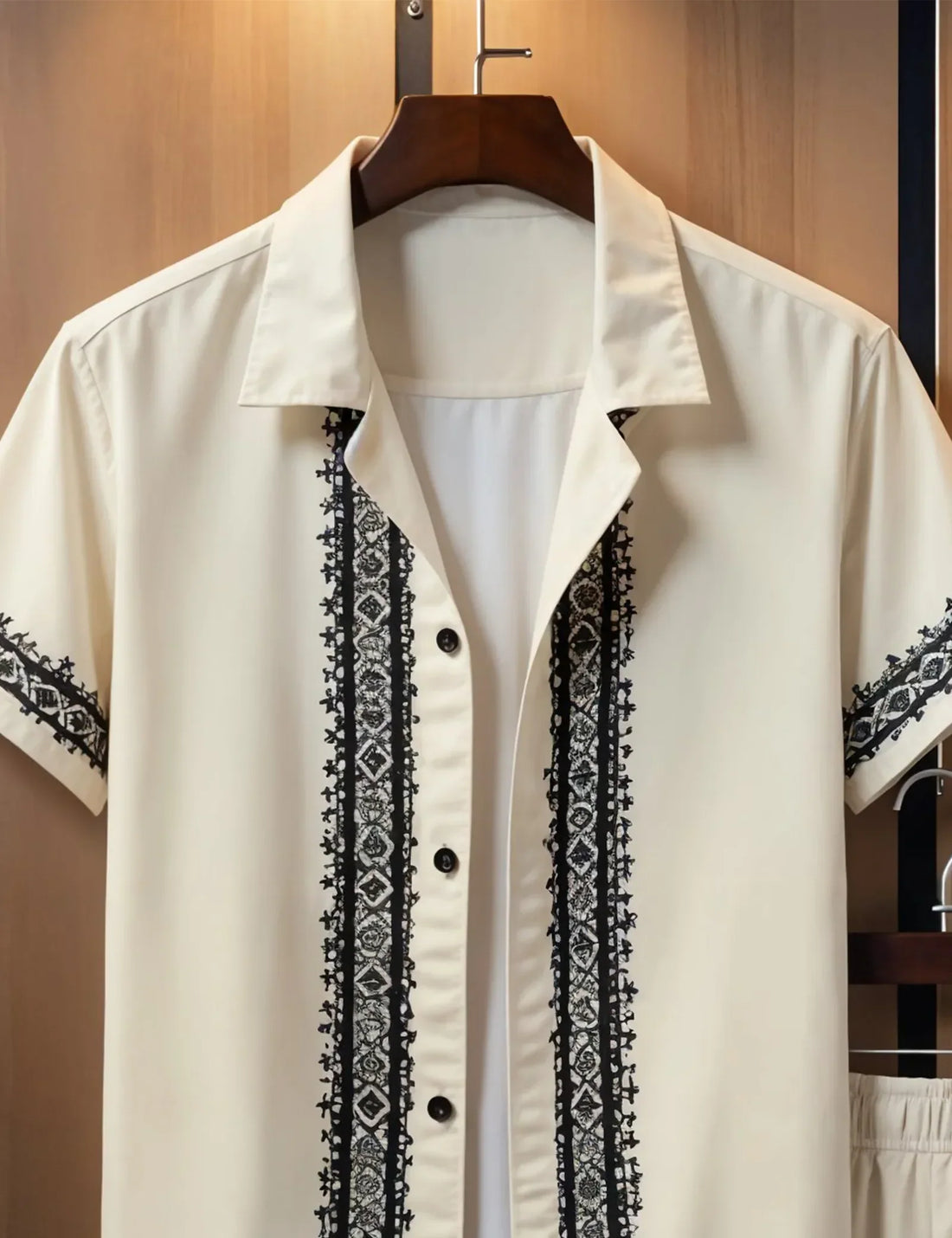 Men's Vintage-Inspired Embroidered Shirt & Shorts Set ? Elegant Summer 2-Piece Outfit