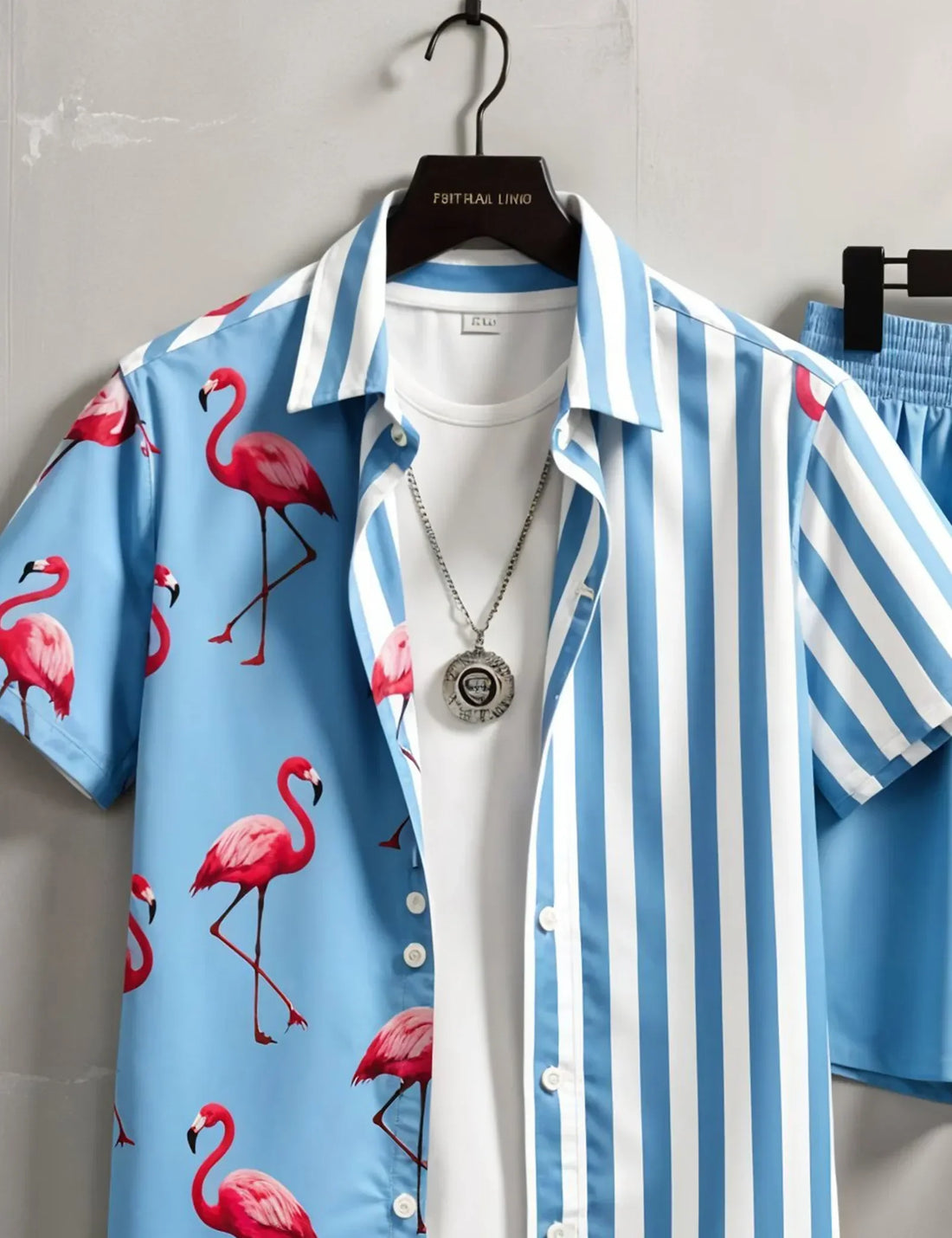 Men's Flamingo Print & Striped Shirt with Shorts Set ? Fun Tropical Summer Outfit