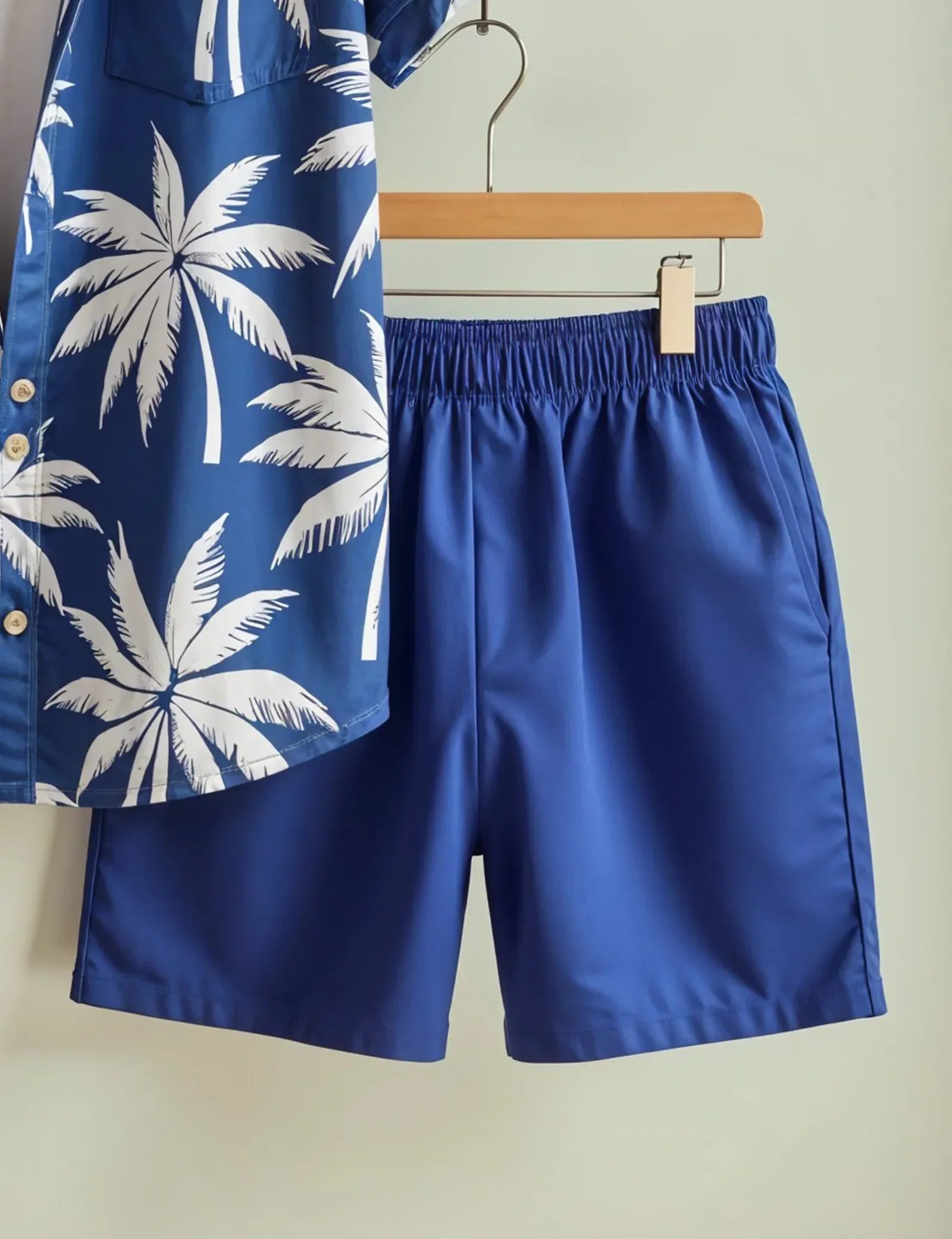 Men's Blue Palm Tree Print Shirt & Shorts Set ? Tropical Summer Beachwear