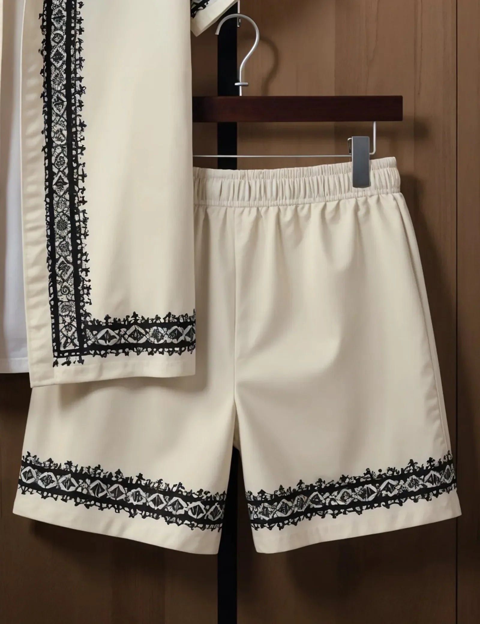Men's Vintage-Inspired Embroidered Shirt & Shorts Set ? Elegant Summer 2-Piece Outfit
