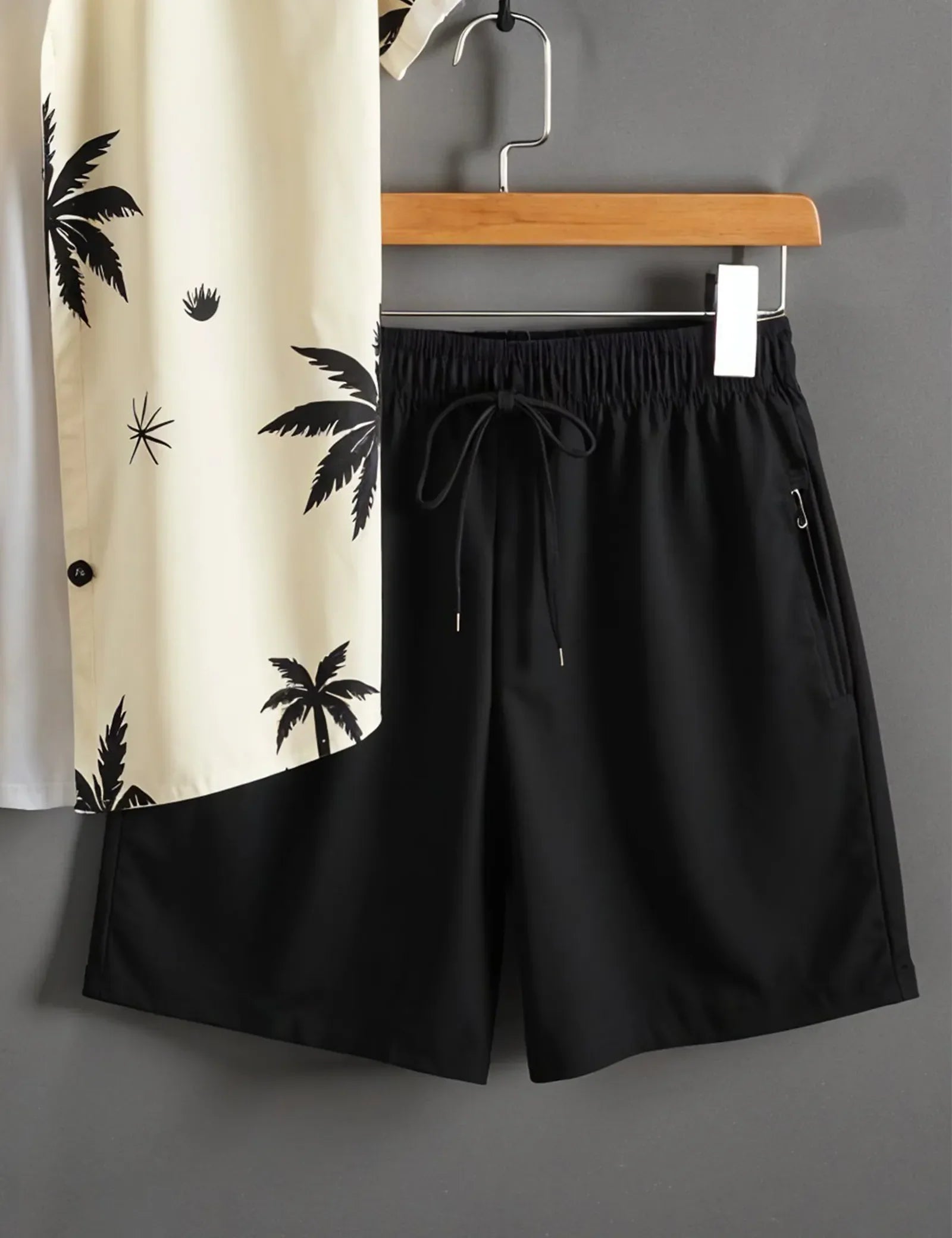 Men's Palm Tree Print Shirt & Black Shorts Set ? Tropical Summer Beach Outfit