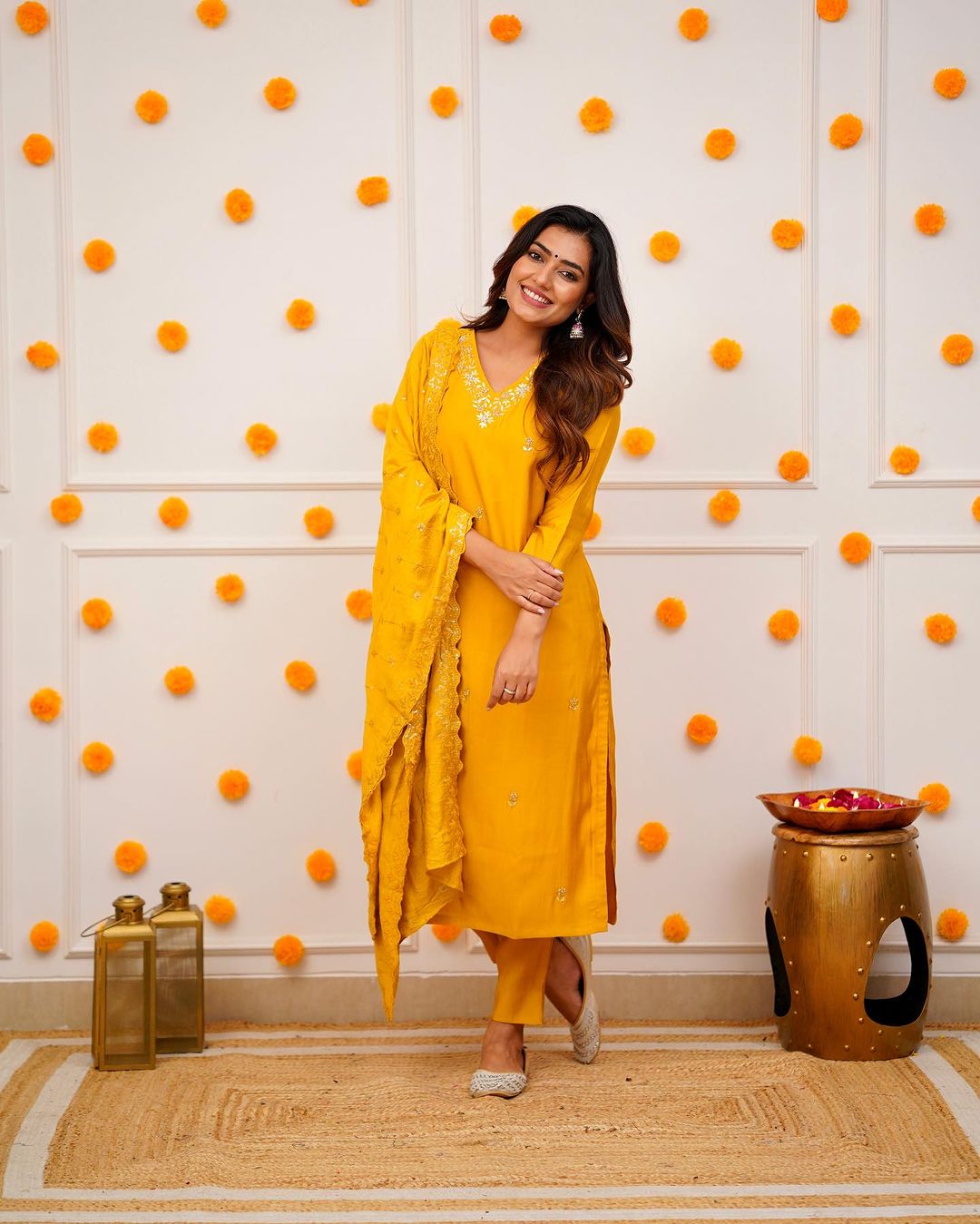 Embroidered Straight Kurti with Pants & Dupatta