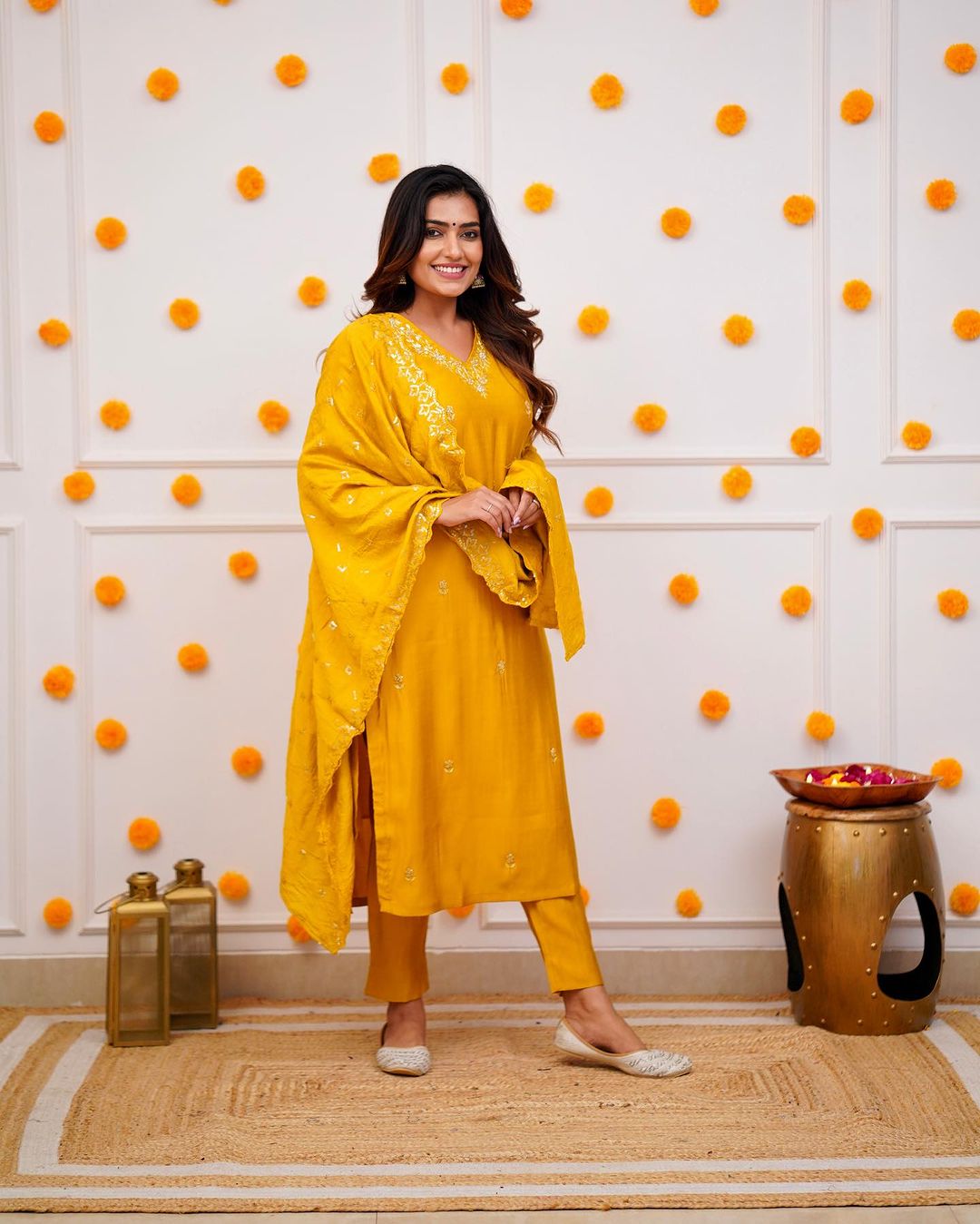 Embroidered Straight Kurti with Pants & Dupatta