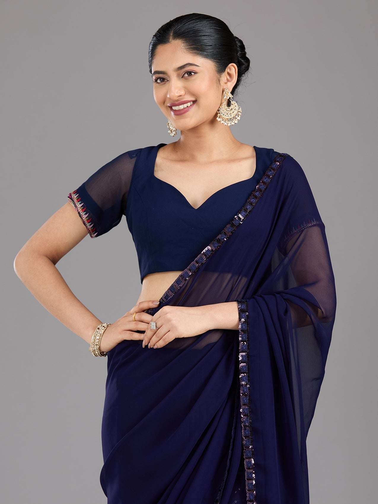 Royal Blue Sequins Georgette Saree