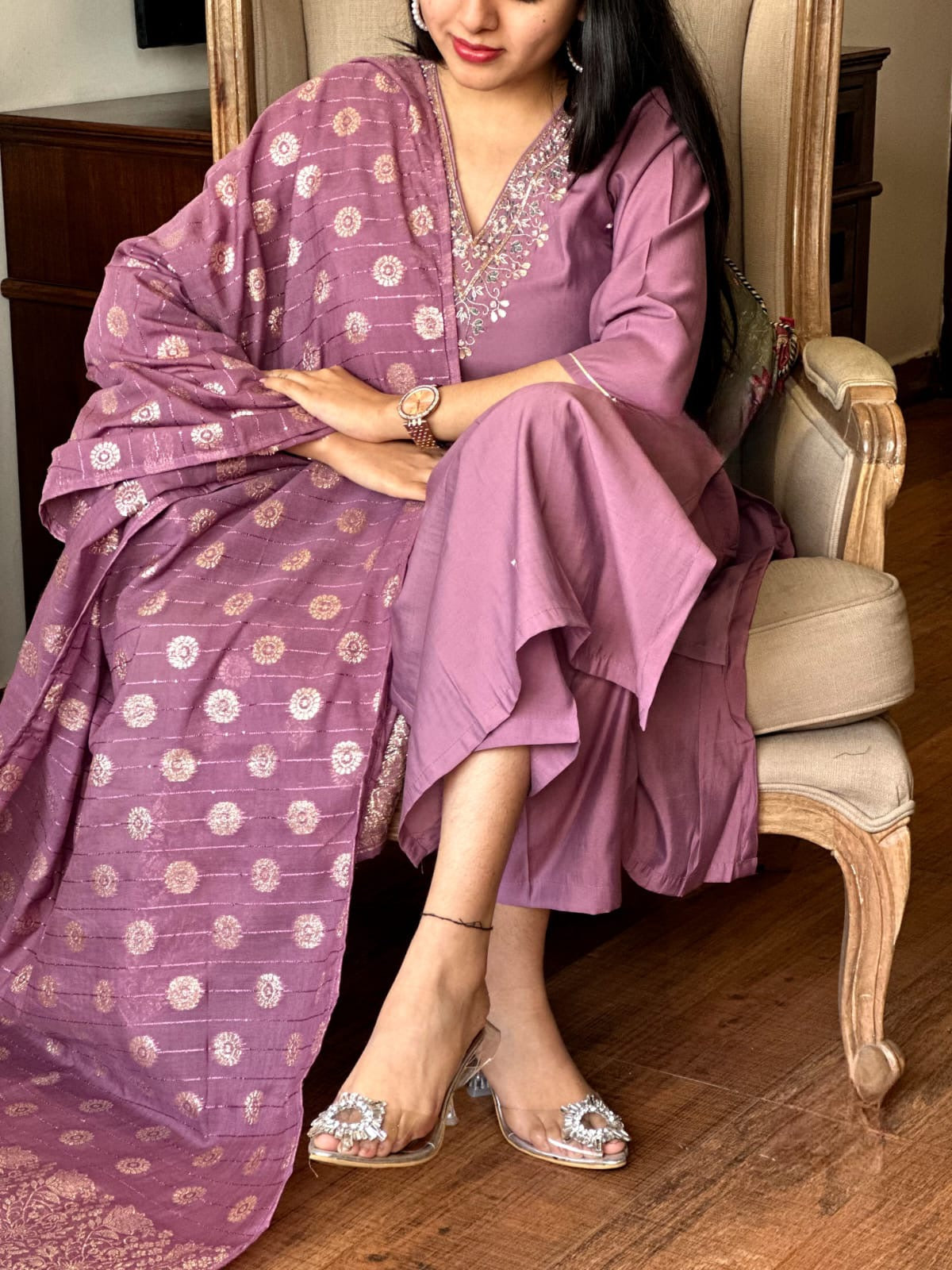 Embroidered Straight Kurti with Pants & Dupatta