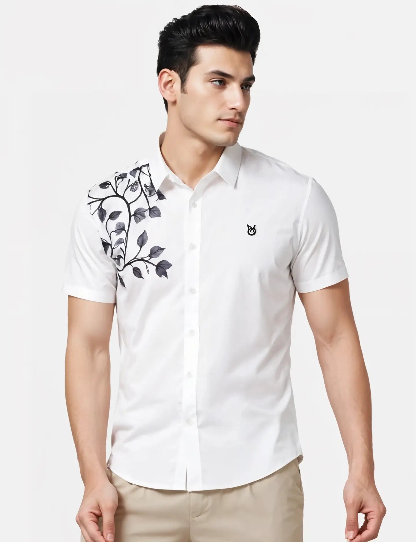 White Leafs Printed Men's Shirt Half Sleeves Exclusive Summer Edition
